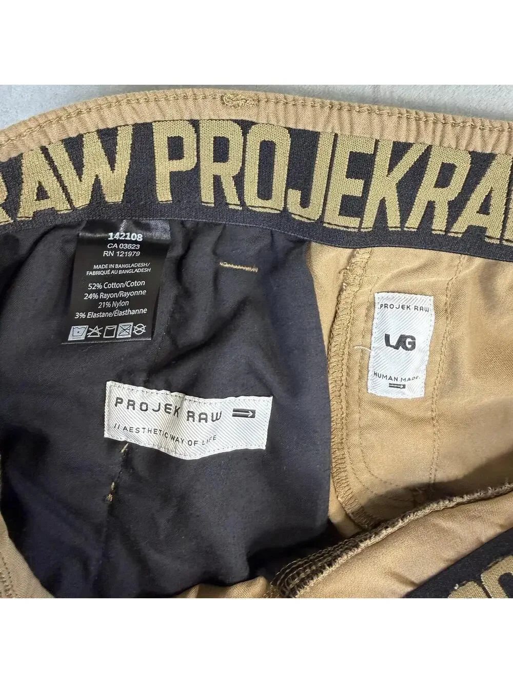 Projek Raw Pants Mens Large Khaki Classic Tech Tapered Performance Stretch